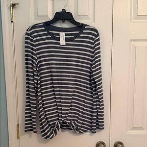 Maurices 24/7 Navy & White Striped Long-Sleeve Twist Front Top NWT L